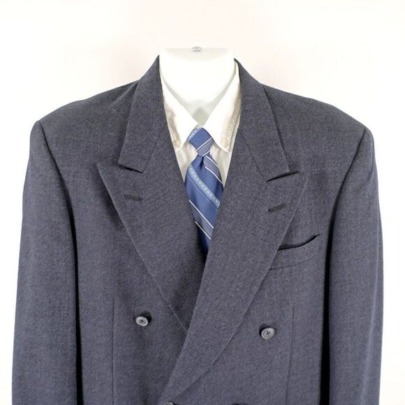 Austin Reed Flannel Wool Gray Peak‎ Lapel Double Breasted Blazer 42R Dillard's - Picture 1 of 15